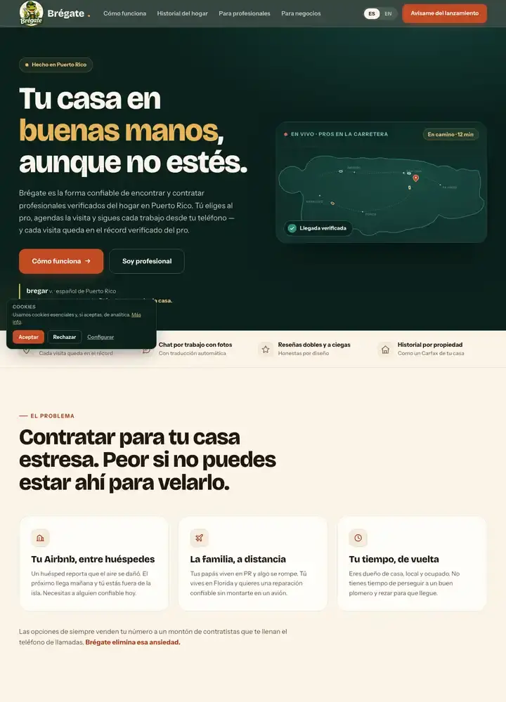 Brégate website, full-page screenshot, part 1 of 5