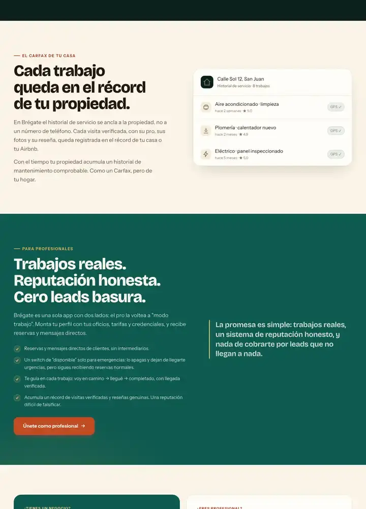 Brégate website, full-page screenshot, part 3 of 5