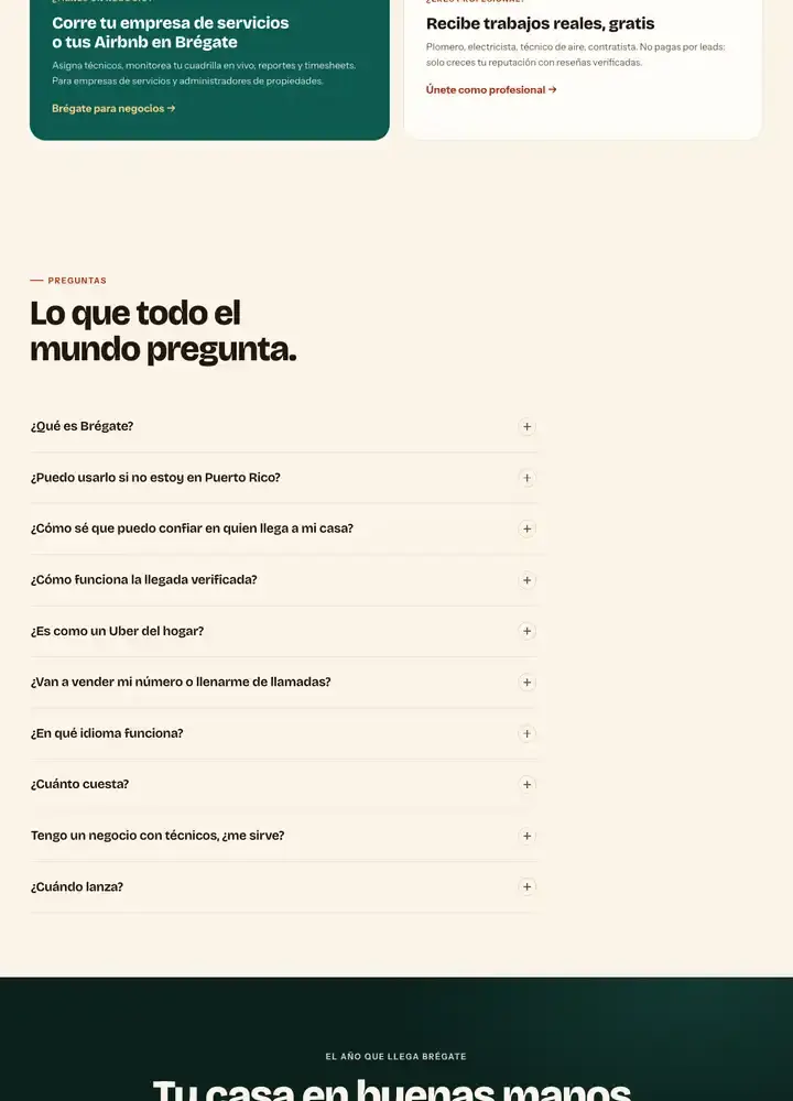 Brégate website, full-page screenshot, part 4 of 5