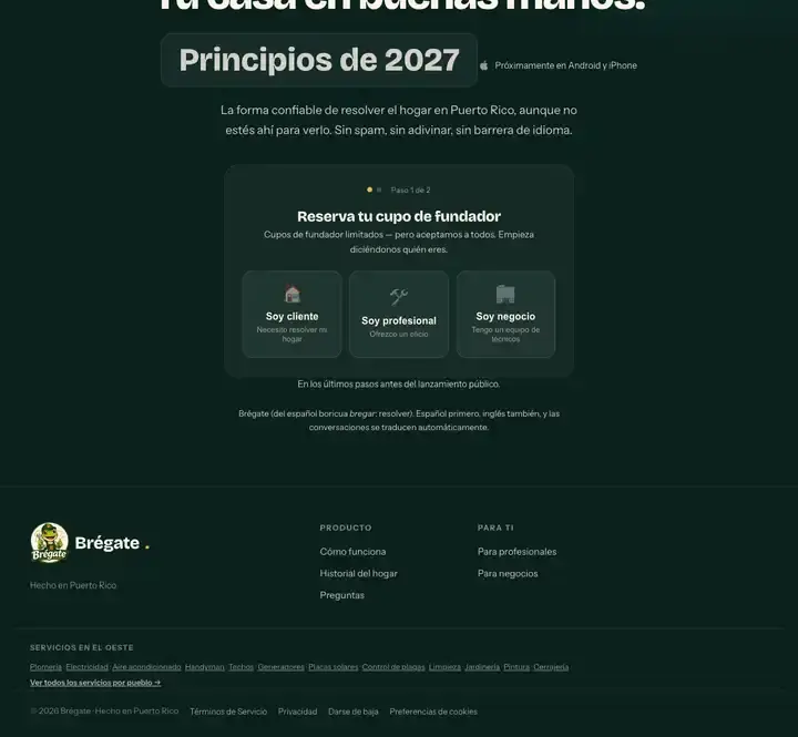 Brégate website, full-page screenshot, part 5 of 5